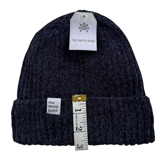 The Winter Brand Chenille Beanie Dark Navy Black Marled Knit NWT - Picture 8 of 9